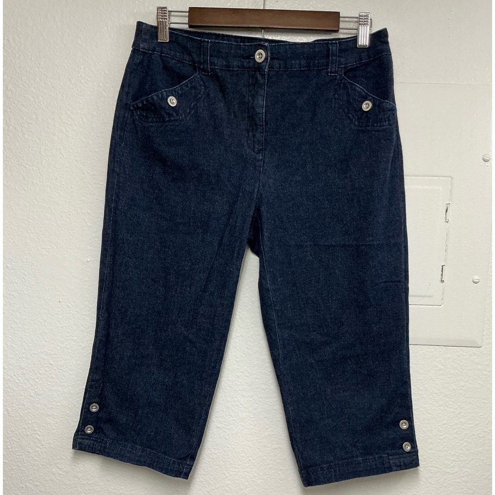 Karen Scott Navy Button-Accent Capris
